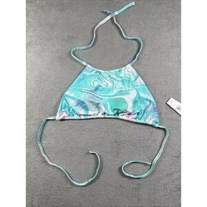 AQUA Swim Women's Swirl Print High Neck Halter Bikini Top Turquoise Sz M NWT *RD